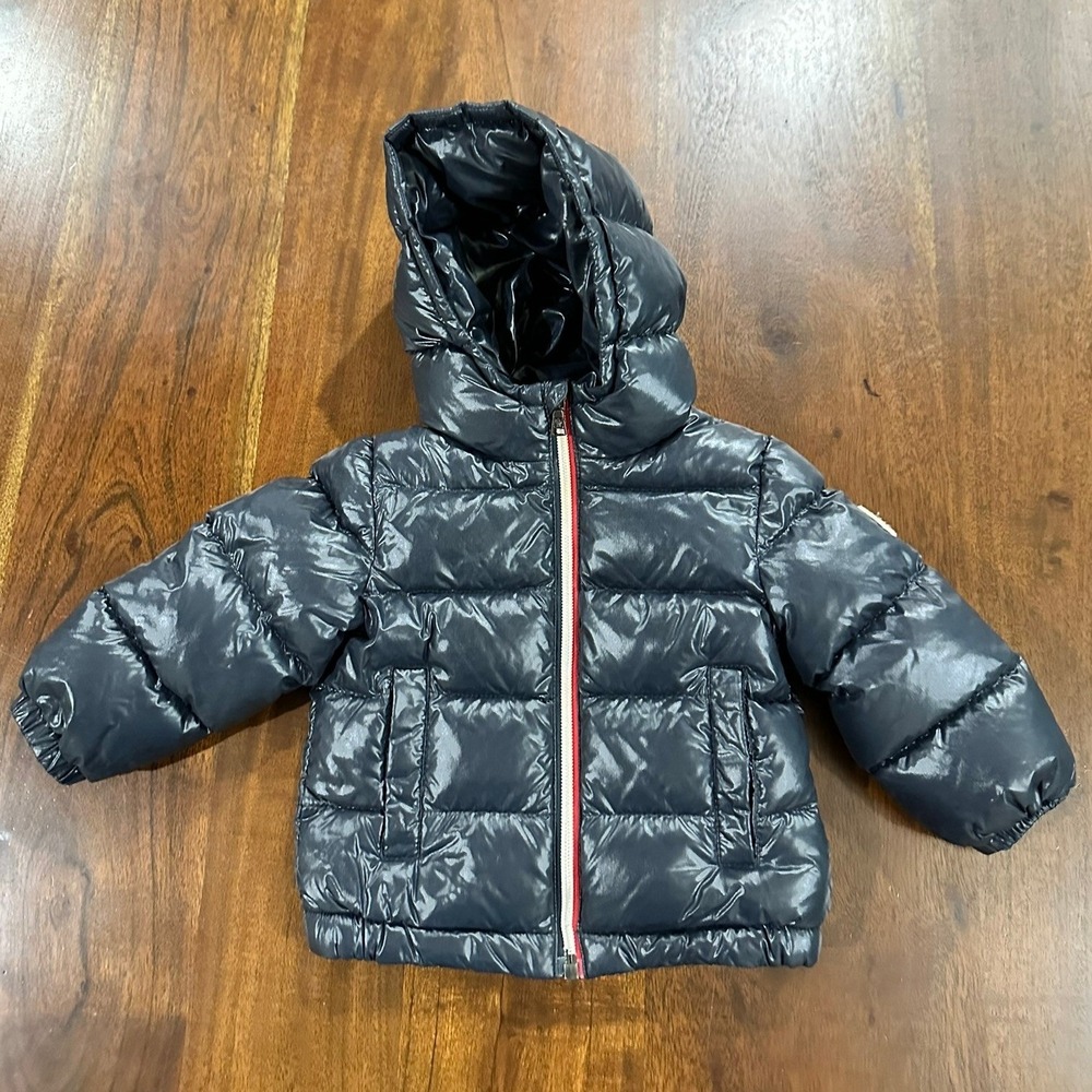 Moncler Authentic Aubert Giubbotto Hooded Puffer Jacket Blue Size 9/12 Months